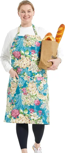 Miniatura 11 de Delantales de algodón y lino para hornear, talla grande, para mujer, con bolsillos, cocina