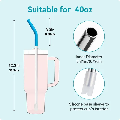 Miniatura 4 de Pajitas de Metal Rectas de 40 oz para Vaso Stanley de 40 oz, 6 Piezas Pajitas de Metal Reutilizables de Acero Inoxidable para Beber con Puntas de 2
