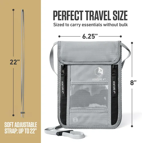 Miniatura 75 de Venture 4th bolsa de cuello de viaje con traba RFID, gris), V4-01-NP-GR
