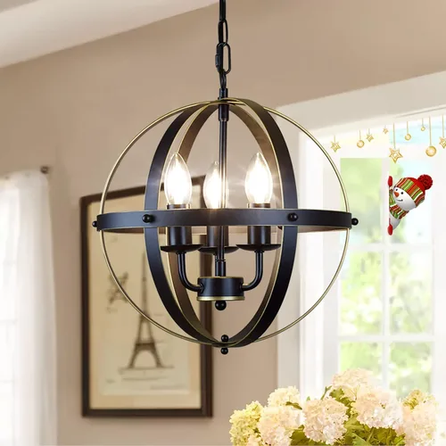 Miniatura 14 de DLLT - Lámpara colgante de globo vintage, negro mate, 1 luz, base E26, ideal para comedor, isla de cocina, sala de estar, oficina en casa