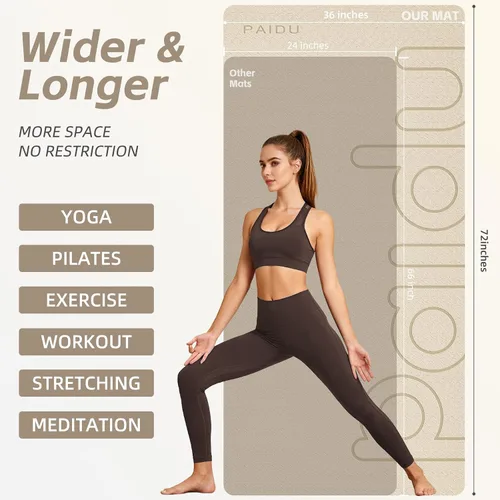 Miniatura 2 de PAIDU Alfombrilla de yoga grande, 72 x 36 x 2/5 pulgadas (0.394 in) gruesa antideslizante, material POE certificado SGS, ideal para gimnasio
