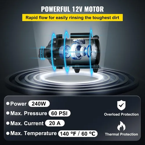 Miniatura 3 de VEVOR Bomba de Lavado, 12 V CC, 7 GPM 60 PSI, máx. 10 pies de elevación, bomba de agua autocebante, con válvula EPDM, colador universal de agua