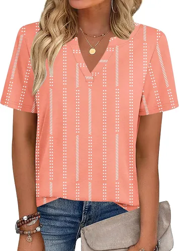 Miniatura 17 de Zeagoo Camisetas de manga corta con cuello en V para mujer, bonitas, elegantes, casuales, para negocios, trabajo, blusa