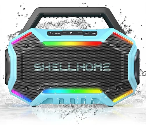 Miniatura 11 de ShellHome Altavoces Bluetooth 6.0 para exterior, altavoz potente de 80 W (máximo) con graves, 30 horas de reproducción, impermeable IPX6, luces RGB