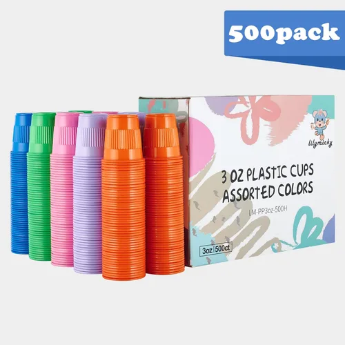 Miniatura 5 de Lilymicky Paquete de 500 Vasos de Plástico de 3 oz para Fiestas, Vasos de Baño Desechables en Colores Variados que se Pueden Usar para Degustar