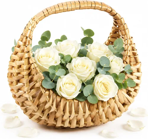 Miniatura 8 de Taiyin Paquete de 3 cestas de mimbre de mimbre de paja de media luna con asa, ideal para boda, niña, picnic, almacenamiento de jardín y decoración