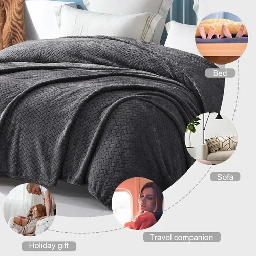 Miniatura 3 de Exclusivo Mezcla - Manta de forro polar de tamaño Queen para cama, 90x90 pulgadas, mantas suaves y acogedoras de franela jacquard, ligeras y Gris