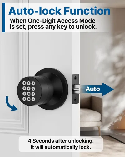 Miniatura 3 de HIDALIFE Pomo de puerta con teclado, perilla de puerta con cerradura, cerradura de puerta de entrada sin llave con código para puerta delantera