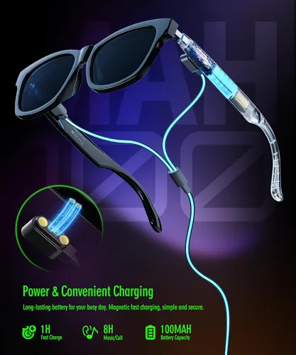 Miniatura 7 de Lentes inteligentes AI, gafas de audio Bluetooth para hombres y mujeres, lentes inteligentes de luz azul con cancelación de ruido, llamadas manos