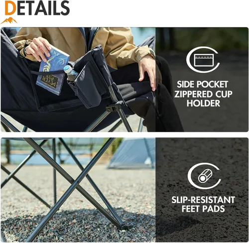 Miniatura 8 de Portal Paquete de 2 sillas acolchadas de gran tamaño de 33 pulgadas, silla plegable resistente con portavasos y bolsillo lateral, soporta 350 Negro