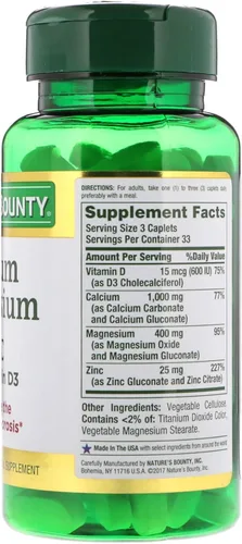 Miniatura 7 de Nature's Bounty Cápsulas de calcio, magnesio y zinc, salud inmunológica y ósea, suplemento diario, 1000 mg de calcio, 400 mg de magnesio, 600 UI