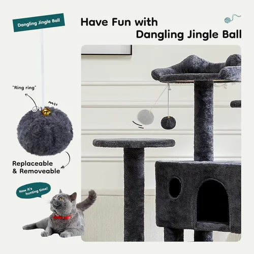 Miniatura 4 de DUMOS Torre de árbol para gatos de interior de 54 pulgadas, casa de mascotas de varios niveles para gatos grandes con 2 condominios, postes Azul