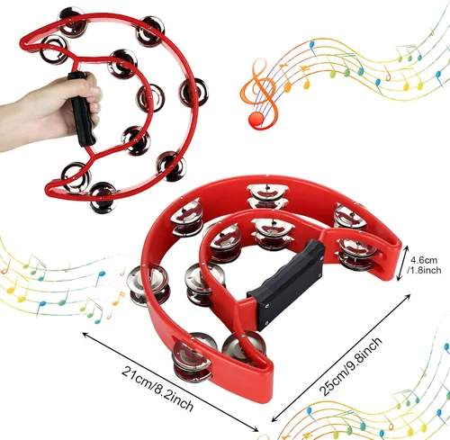 Miniatura 2 de Paquete de 4 panderetas de media luna para adultos, instrumentos musicales de percusión, pandereta de ritmo musical de doble fila para fiesta de KTV