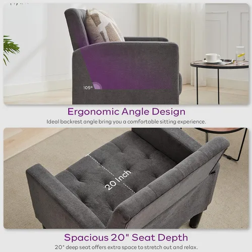 Miniatura 4 de TYBOATLE Sillones de tela de mediados de siglo para sala de estar, cómodo y moderno sillón tapizado para dormitorio, oficina, silla de lectura