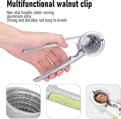 Miniatura 8 de plplaaoo - Alicates de nueces duraderos para nueces, galleta de nueces multifuncional, abridor de galletas de nueces con aguja de nogal y mango