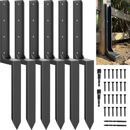 Miniatura 7 de IRONBABE Kit de reparación de postes de valla – Estacas de anclaje de acero de una pieza para fijar rápidamente postes de madera rotos / inclinados