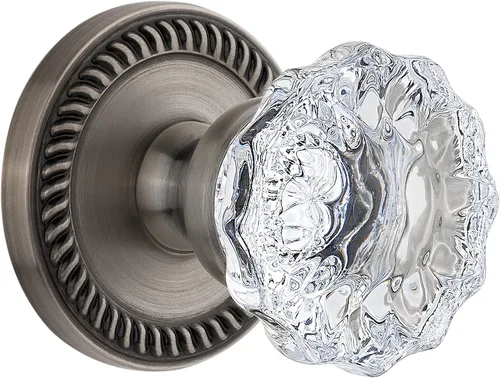 Grandeur 821960, roseta Newport de peltre antiguo con pomo de cristal Fontainebleau