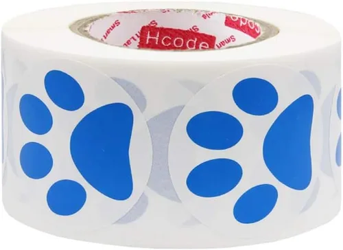 Miniatura 2 de Hcode Calcomanías redondas de 1.5 pulgadas con estampado de pata de oso azul, 500 unidades por rollo (1 rollo, azul)