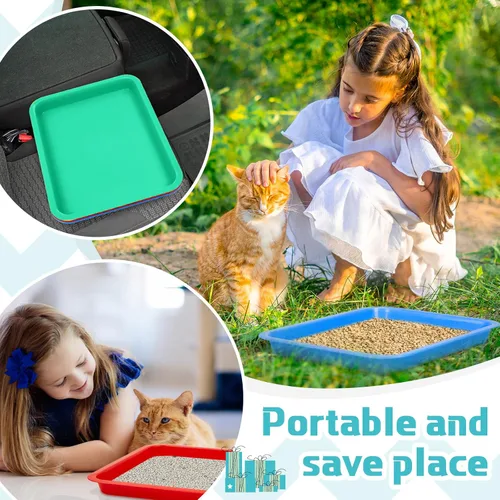 Miniatura 7 de Tessco for you 3 cajas de arena para gatitos, caja de arena abierta para gatos, de plástico impermeable, bandeja para conejos, inodoro de viaje