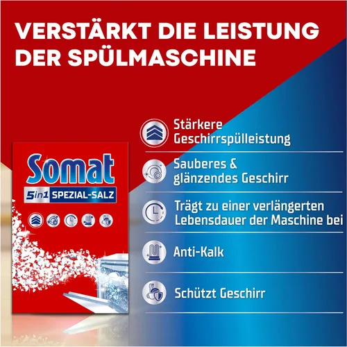 Miniatura 4 de SOMAT Sal especial (2.6 lbs), sal de lavavajillas para un rendimiento más fuerte en el lavado, suavizante de agua para lavavajillas funciona contra