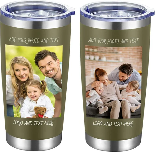 Vaso de café personalizado de acero inoxidable, botella de agua personalizada de 20 onzas, vasos aislados con tapas y pajitas, imagen de logotipo