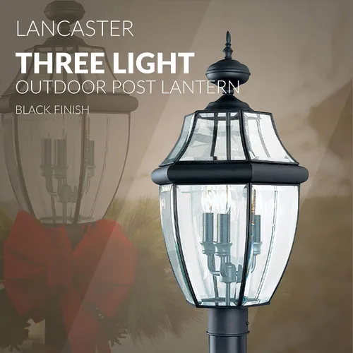 Miniatura 4 de Sea Gull Lighting 8239–12 Farol de poste para exteriores Lancaster, 24 pulgadas de altura, negro
