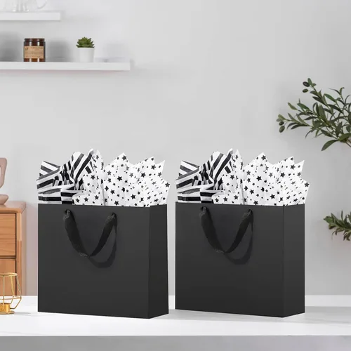 Miniatura 5 de Paquete de 4 bolsas de regalo negras extra grandes, bolsas de regalo grandes con papel de seda, 16 x 6 x 12 pulgadas, bolsas de regalo para pequeñas