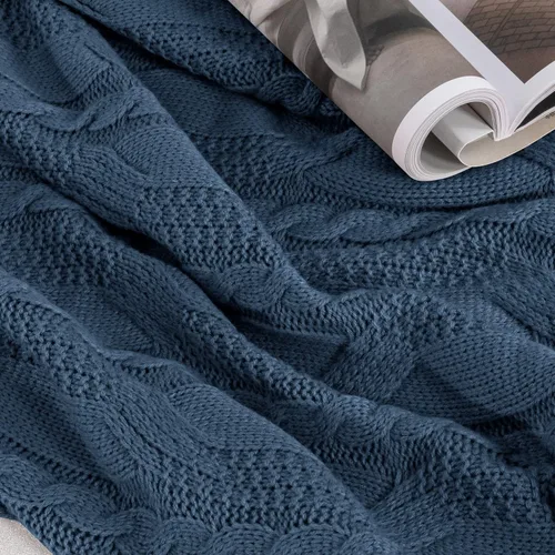 Miniatura 5 de Aormenzy Mantas de Punto Azul Pizarra Oscuro de Gran Tamaño Cable Knit Manta Decorativa de Punto Rust Suave y Acogedora Tejida para Sofá Sillón