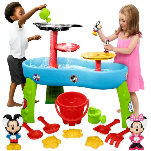 Delta Children - Mesa de agua de Mickey Mouse de Disney | Mesa de juego de agua de 3 niveles con juego de 11 piezas | Mesa sensorial de agua +