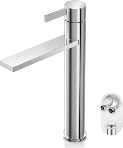 Miniatura 16 de Phiestina FH01-BN-V - Grifo de lavabo de baño de níquel cepillado de un solo agujero, grifo de baño moderno de una sola manija, con drenaje