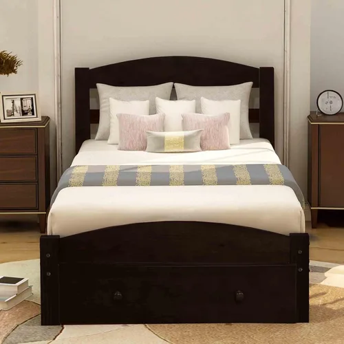 Base de cama individual con cajones de almacenamiento, plataforma de madera con cabecero para niños, adolescentes y adultos, base de colchón,