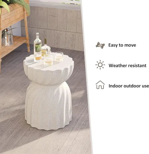 Miniatura 4 de HOMPUS Mesa auxiliar de hormigón para exteriores, mesa auxiliar redonda MgO para patio, taburete de jardín ligero para uso en interiores, patio