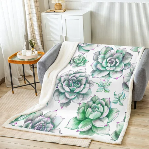 Miniatura 26 de Manta de forro polar con estampado de bailarina rosa para niñas, felpa suave y mullida para cama, sofá, bonita sherpa floral de hoja de palma Multi