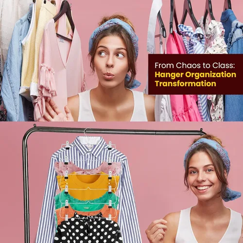 Miniatura 6 de Paquete de 2 perchas para faldas de 6 niveles, ahorro de espacio en el armario con clips para pantalones, pantalones cortos, faldas, leggings