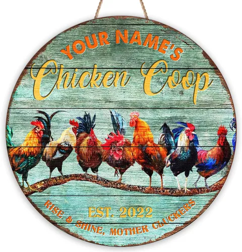 Miniatura 43 de Letrero de madera de gallinero personalizado para gallinero, diseño de granja esponjosa, varios tamaños, nombre personalizado, título y cita