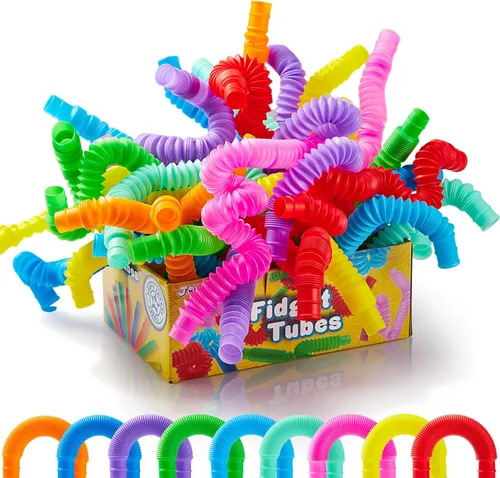 JOYIN Paquete de 18 Pop Tubes, Juguetes Sensoriales (Pequeños) Juguetes Fidget Recuerdos de Fiesta - 9 Colores, Aprendizaje Creativo y Diversión
