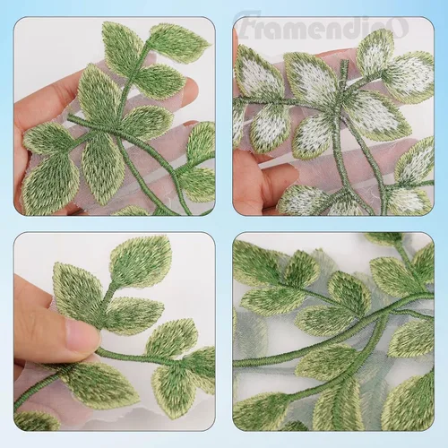 Miniatura 7 de Framendino, Paquete de 4 parches de vid de hojas de bosque verde, apliques de encaje, adornos bordados para decoración de tela, disfraces