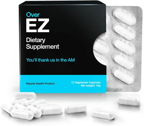 OVER EZ Suplemento de prebebida - Píldoras de recuperación y prevención de fiestas para una salida nocturna y mejores mañanas (12 cápsulas) y cardo