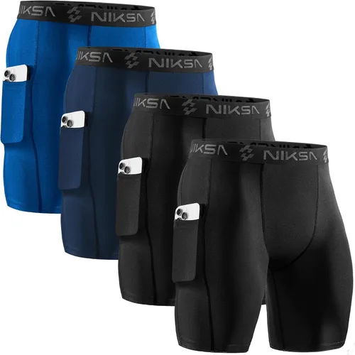 Miniatura 19 de Niksa Paquete de 2/4 pantalones cortos de compresión para hombre con bolsillo, pantalones cortos de elastano para correr, deportes, atletismo