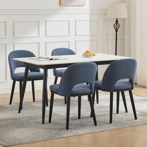 Miniatura 14 de Garvee Juego de 4 sillas de comedor de madera, silla tapizada para cocina, comedor, moderna tela de lino, silla de cena con pies