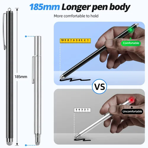 Miniatura 3 de Lápices capacitivos para pantallas táctiles [Paquete de 5 cuerpo de lápiz largo] Puntas de malla de fibra de alta sensibilidad y punta fina Lápiz