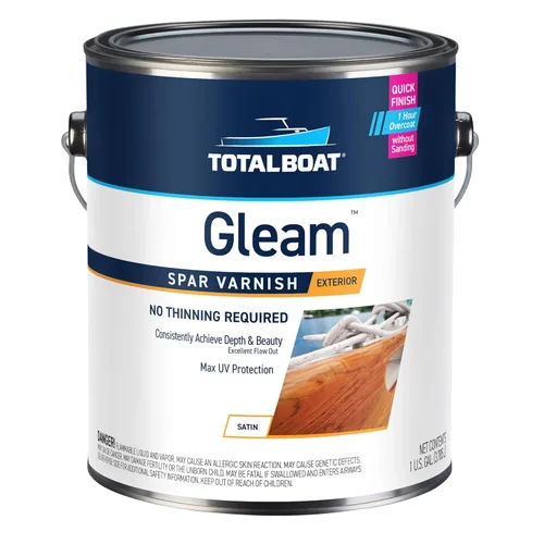 TotalBoat Gleam Marine Spar Varnish, Acabado de Poliuretano Brillante y Satinado para Madera, Barcos y Muebles de Exterior (Galón Satinado de Bajo