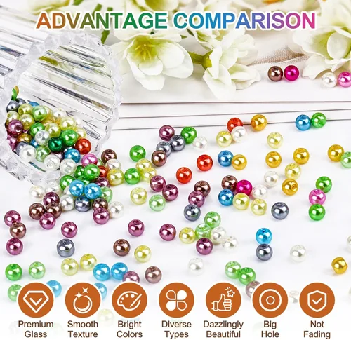 Miniatura 4 de XSEINO Acerca de 1200 piezas de cuentas de cristal estilo perla de imitación de 0.236 pulgadas, 24 colores surtidos de perlas de imitación serie