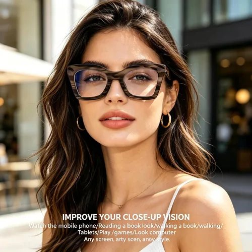 Miniatura 2 de AQWANO Elegantes gafas de lectura con luz azul para mujer, diseño cuadrado de ojo de gato, lentes para lectura de computadora