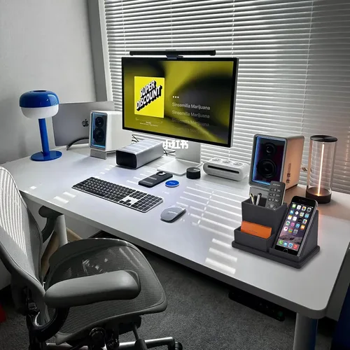 Miniatura 6 de Organizador de escritorio de piel sintética para bolígrafos/lápices, caja de almacenamiento multifunción para teléfono celular/control remoto con 3