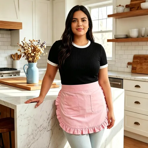 Miniatura 5 de Love Potato Delantal de cintura de moda con bolsillos para cocina, cocina, restaurante, medio delantal de algodón para mujeres y niñas, Rosado