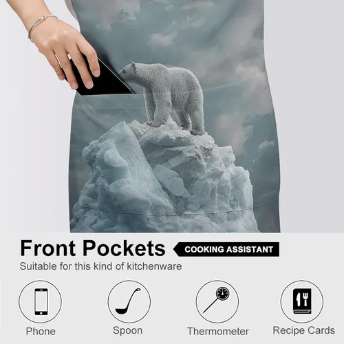 Miniatura 5 de MUSM Apron for Adults - 27.6 X 31.5 Inch, Heavy-Duty Polyester Aprons with Two Large Pockets, Waterproof On Top of Iceberg Kitchen Apron for