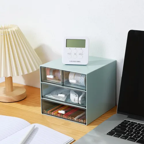 Miniatura 2 de MILULUGO Organizador de maquillaje con 4 cajones, organizador de escritorio, caja de almacenamiento de cosméticos para esmalte de uñas, lápiz