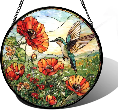 Miniatura 22 de DASTOLL Colgante de vidrio emplomado para ventana, diseño de lirio del valle, mariposa, atrapasol para puertas, hogar, atrapasoles decoración
