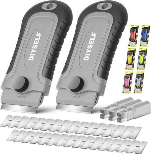 Miniatura 15 de DIYSELF 1 paquete de raspador de hoja de afeitar con 15 cuchillas adicionales, herramienta raspadora para limpiar ventanas, pintura, estufa, horno